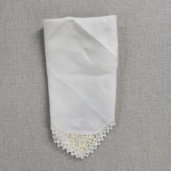 3 pcs Vintage Table Napkins 16" White Plain Linen Lace Trim Hand-Crochet Square - Picture 6 of 12